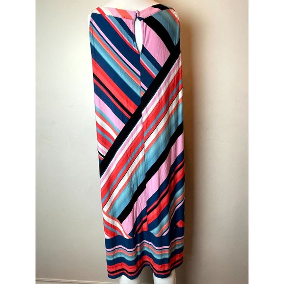 Roz & Ali Womens Striped Shift Midi Dress Round Neck Back Keyhole Pink White XL - Picture 3 of 7